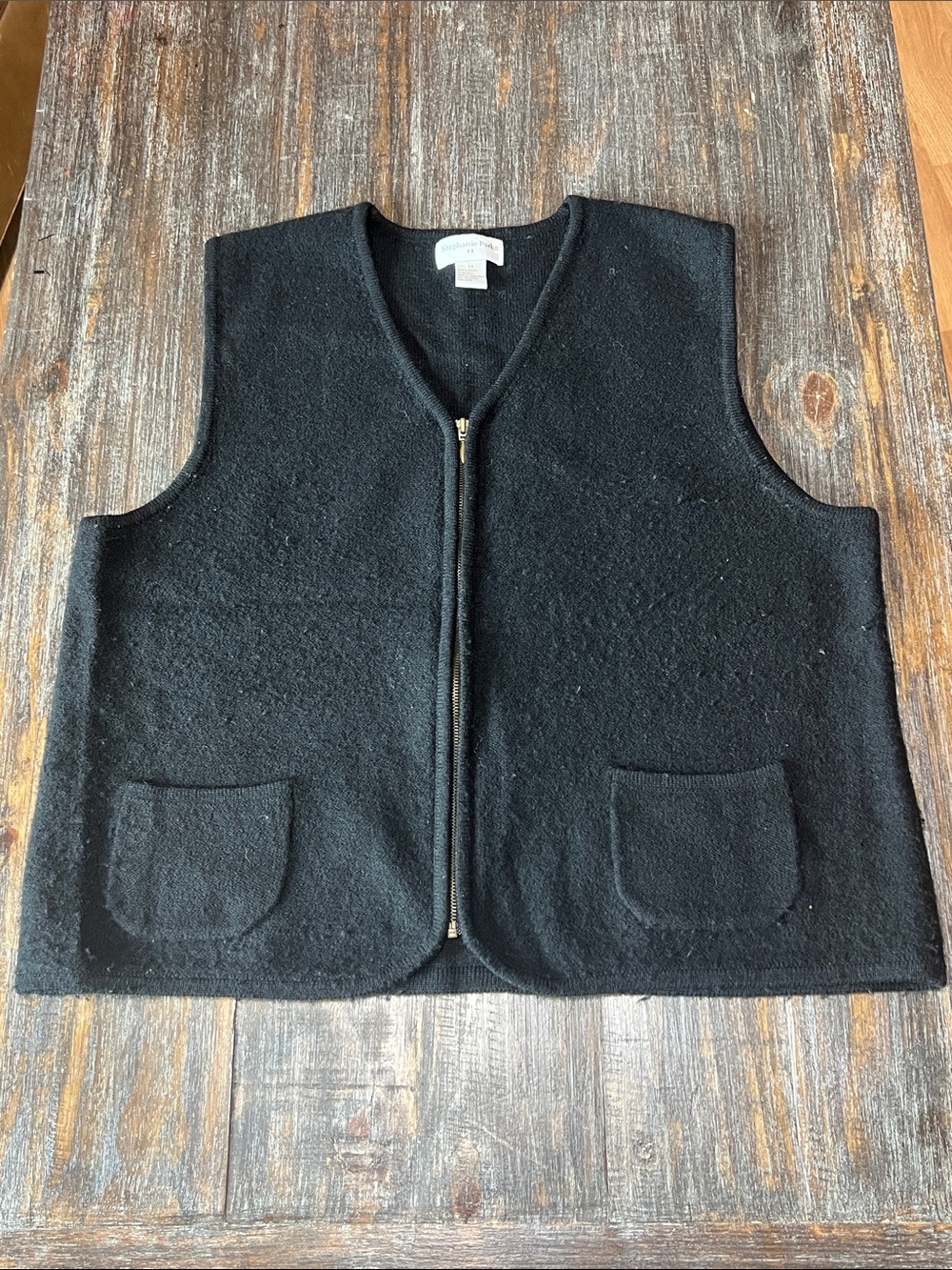 Vintage Black Zip Vest - Women's 100% Wool Sweater Vest